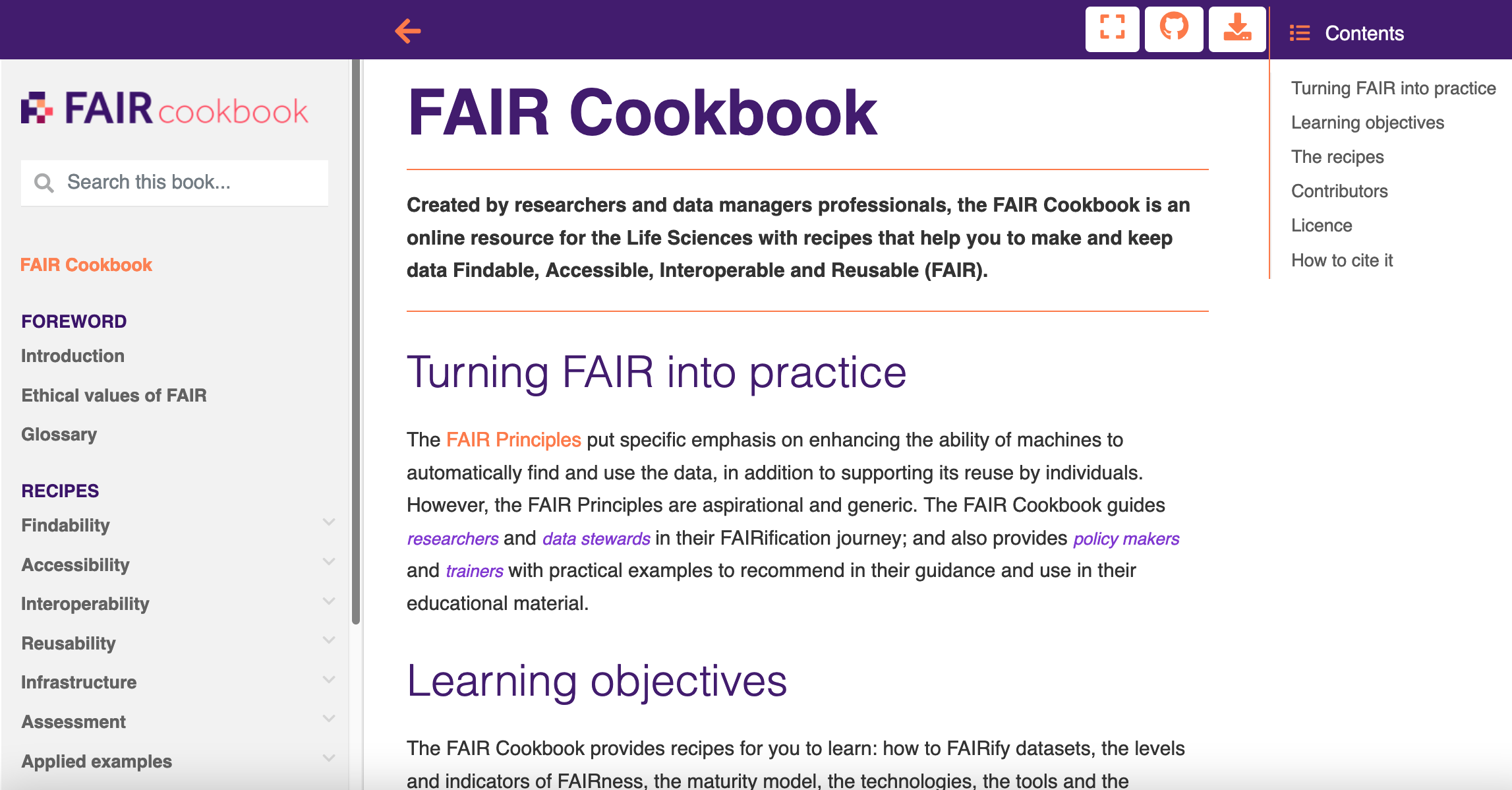 FAIR cookbook screenshot